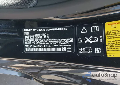 2022 BMW M440I xDrive из США, поврежденный, VIN WBA13AR06NCL03176